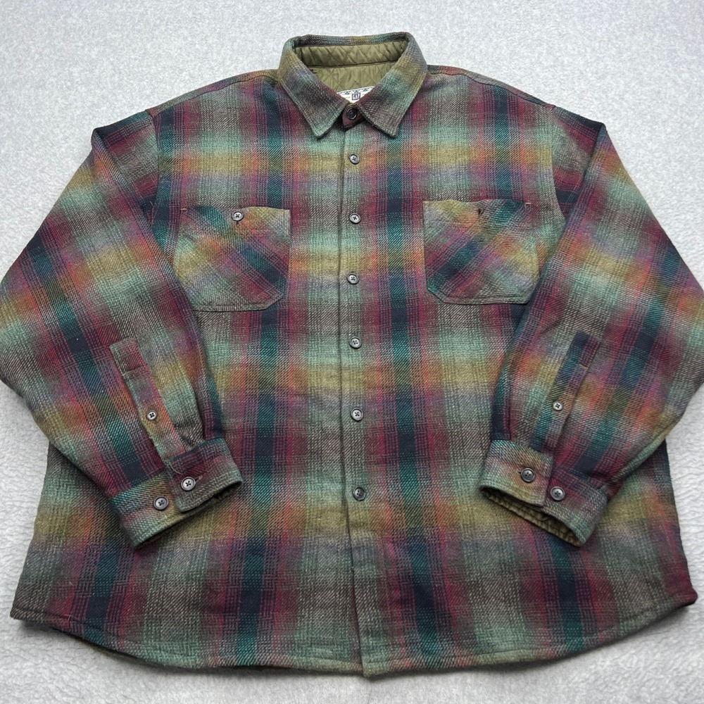 Gap CPO Jacket Mens XL Multi Plaid Wool Quilted Lined Button Up Flannel Shacket